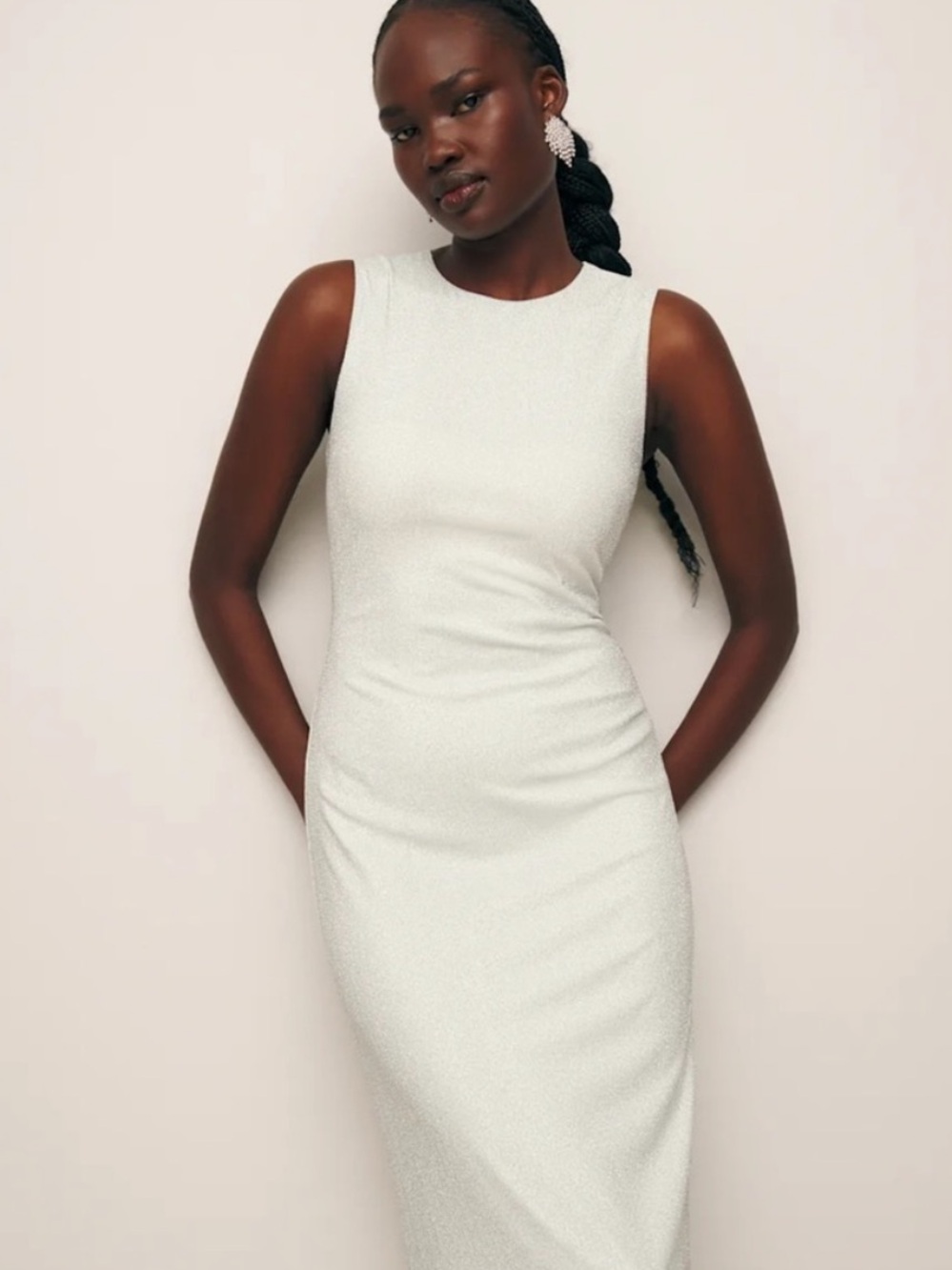 Reformation Maevery Knit Dress Silver Sparkle